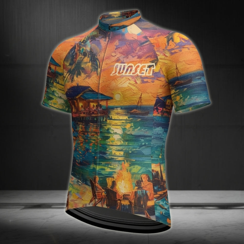 Men's Sunset Tropical Cycling Short Sleeve Jersey, Sunset Cycling Jersey For Mens CE0045