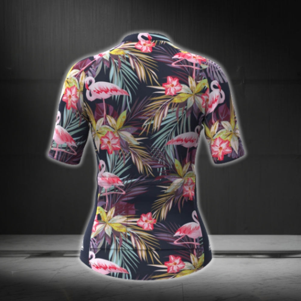 Women's Tropical Flamingo Short Sleeve Cycling Jersey, Flamingo Cycling Jersey For Women CG0379