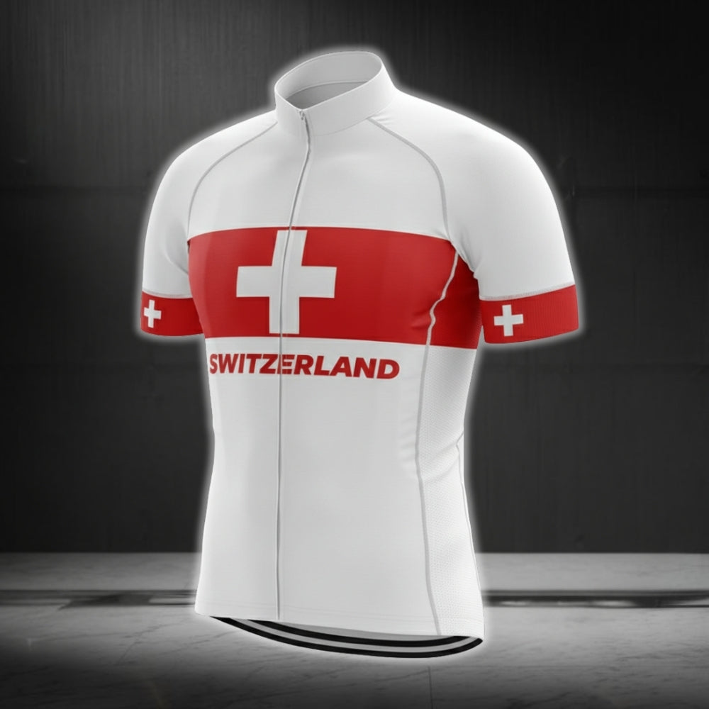Switzerland Flag Short Sleeve Men's Cycling Jerseys, Switzerland Patriotic Cycling Jerseys CG0139