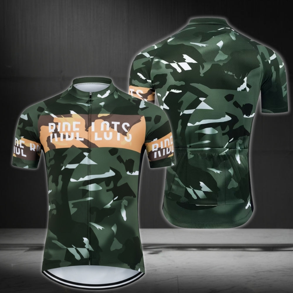 Ride Lots Camouflage Men's Cycling Short Sleeve Jersey, Camo Cycling Jersey For Mens CE0044