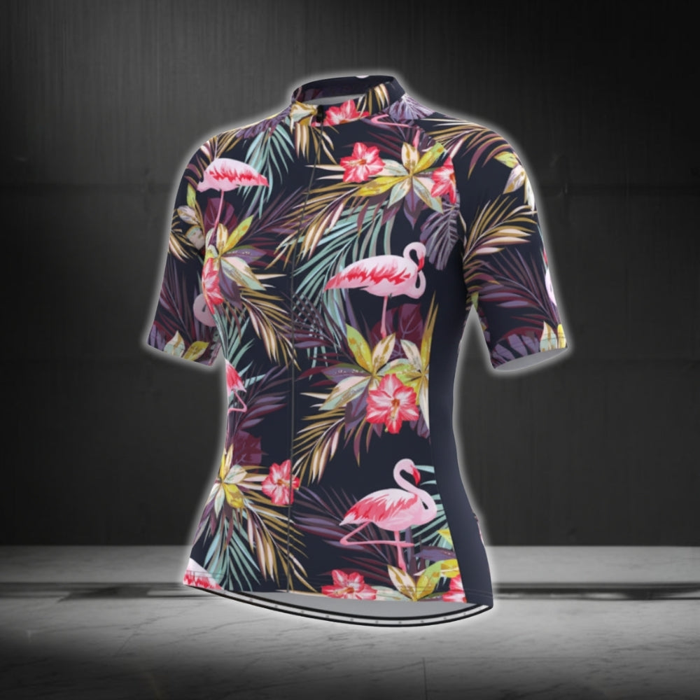Women's Tropical Flamingo Short Sleeve Cycling Jersey, Flamingo Cycling Jersey For Women CG0379