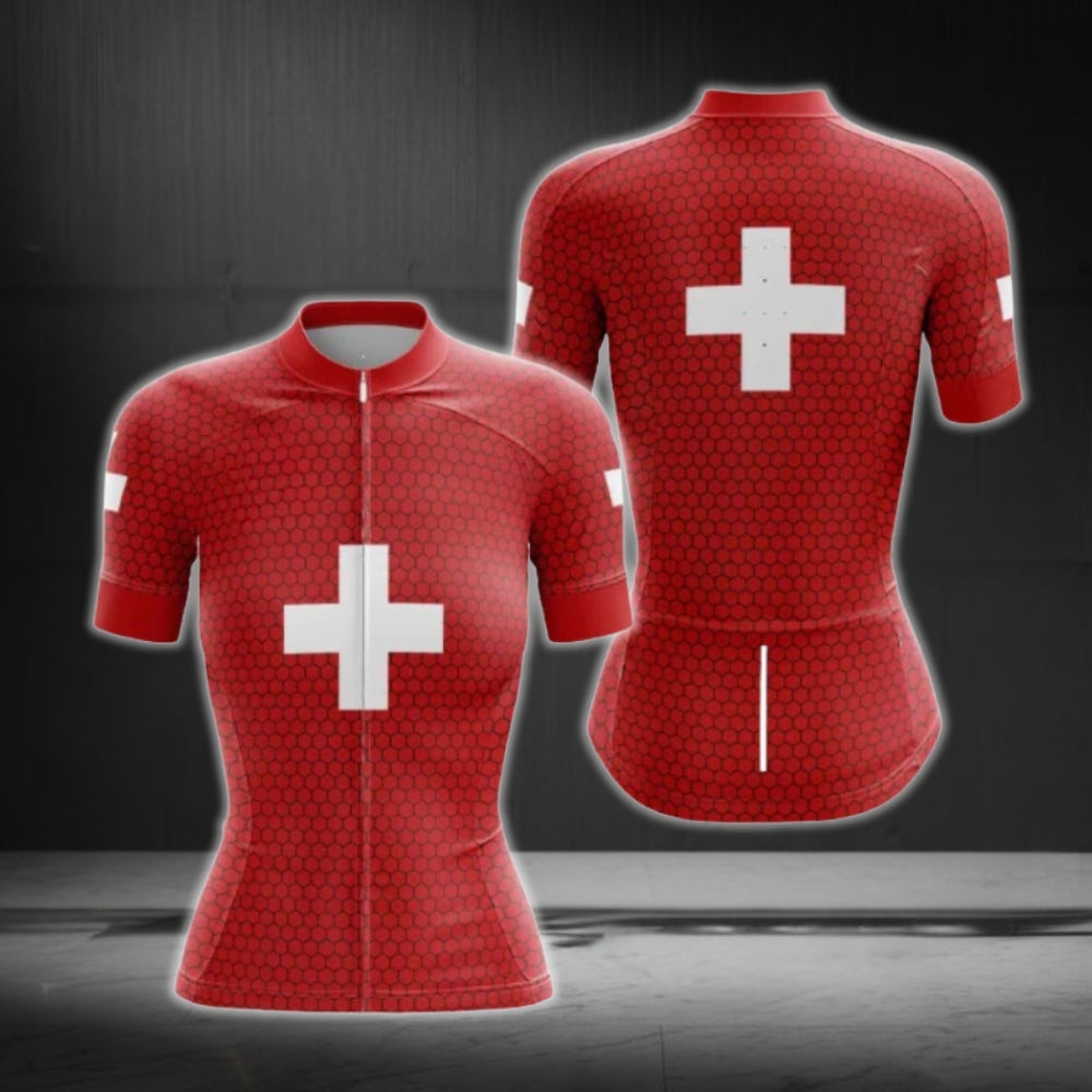 Switzerland Flag Short Sleeve Women's Cycling Jersey, Switzerland Cycling Jersey For Ladies CG0630