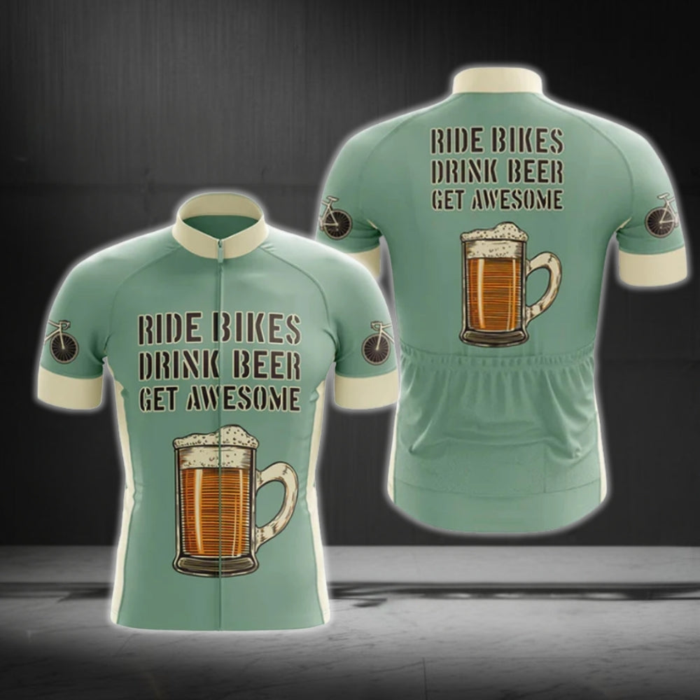 Ride Bikes Drink Beer Get Awesome Men's Short Sleeve Cycling Jersey, Beer Lovers Cycling Jerseys CG0478