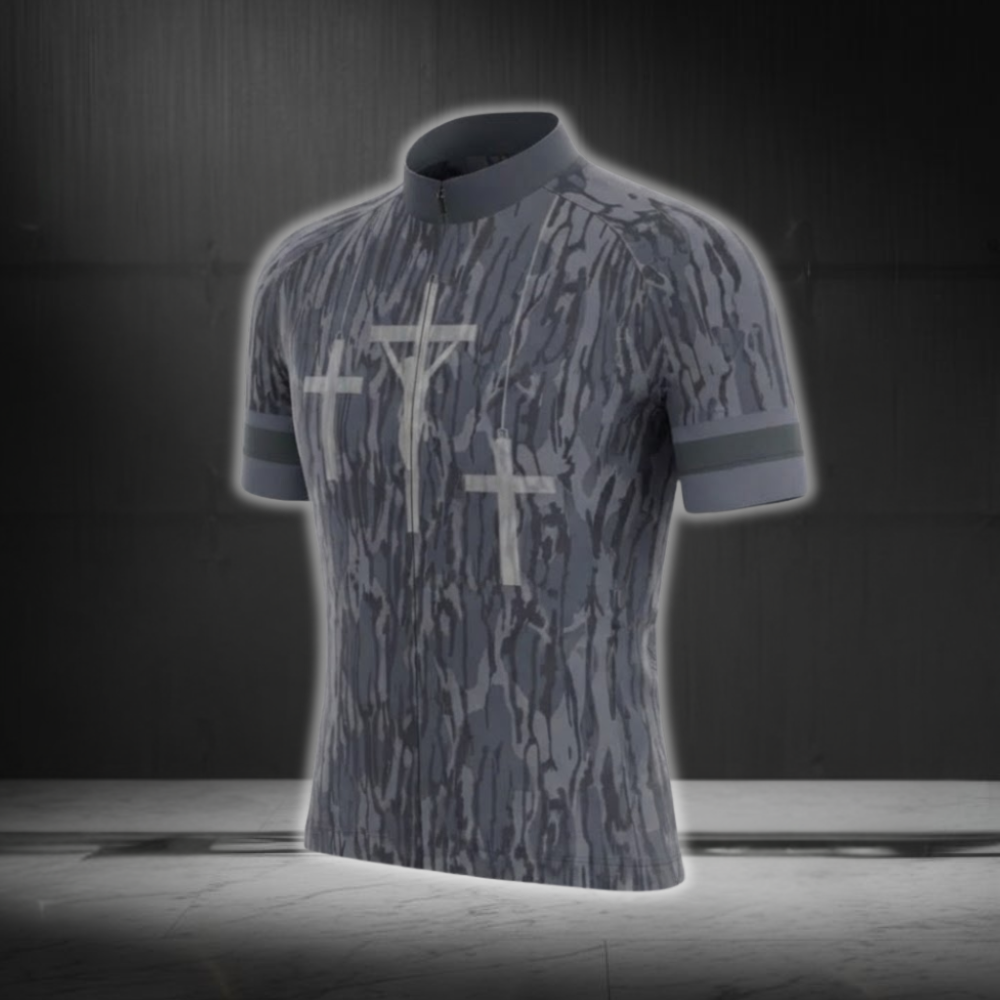 Cross Camouflage Grey Cycling Short Sleeve Jersey For Men, Christian Cycling Jersey CG0879