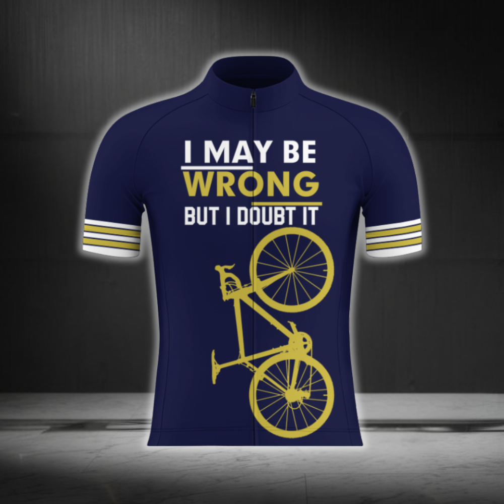 I May Be Wrong But Doubt It Men's Cycling Short Sleeve Jersey, Funny Cycling Jersey Navy Yellow CG0884