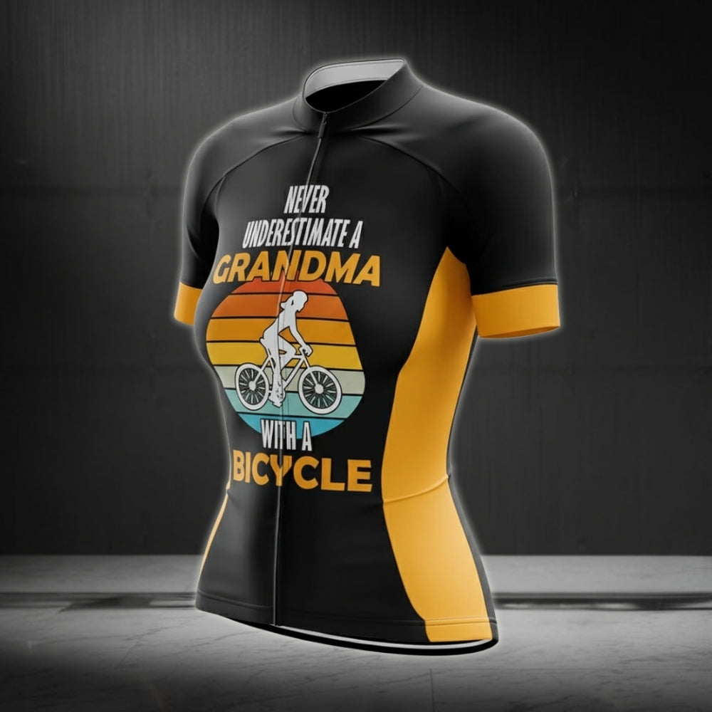 Never Underestimate A Grandma With A Bicycle Women Cycling Short Sleeve Jersey, Funny Cycling Jerseys For Grandma CG0080