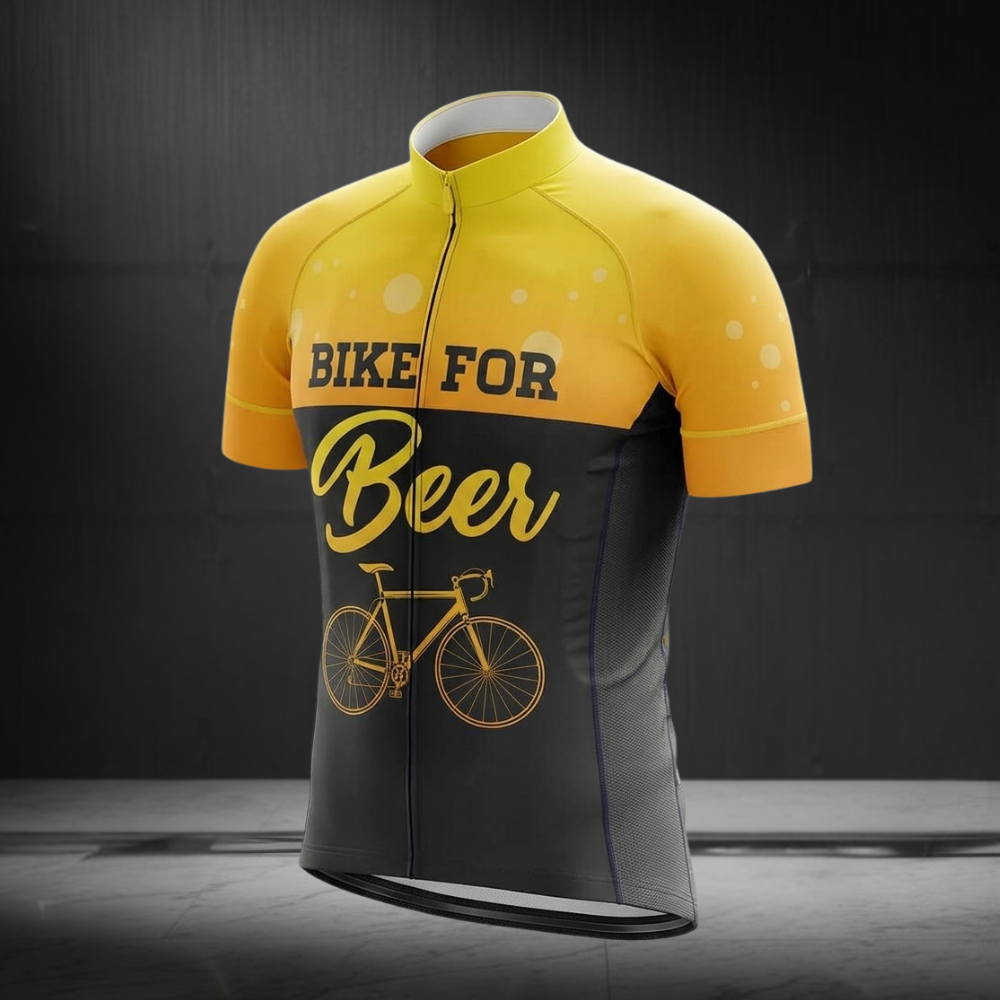 Bike For Beer Men's Black And Yellow Short Sleeve Cycling Jersey For Men, Beer Cycling Jerseys CG0691