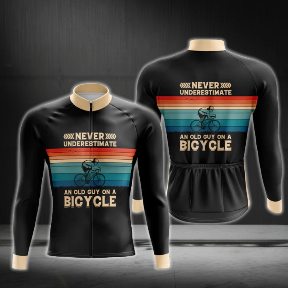 Never Underestimate An Old Guy On A Bicycle Long Sleeve Men's Cycling Jersey, Funny Cycling Jerseys CG0686