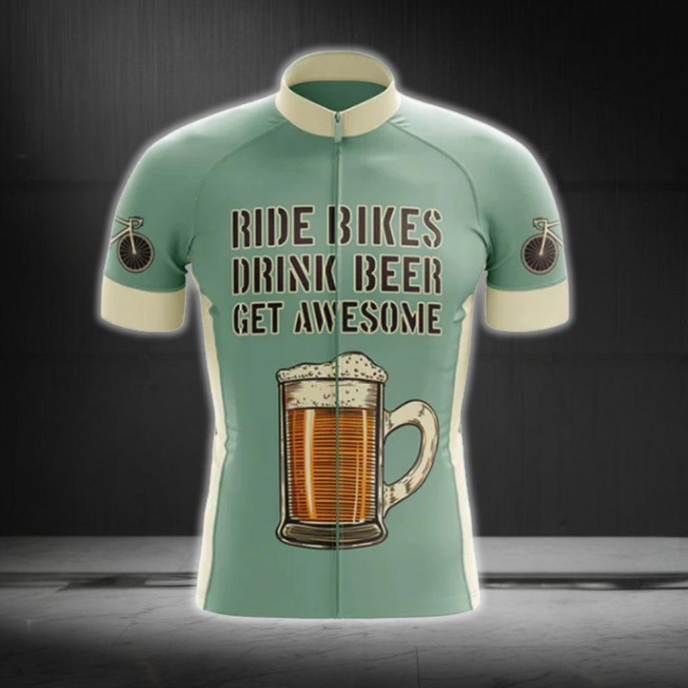 Ride Bikes Drink Beer Get Awesome Men's Short Sleeve Cycling Jersey, Beer Lovers Cycling Jerseys CG0478