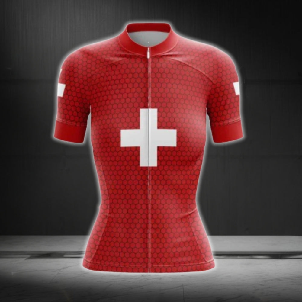 Switzerland Flag Short Sleeve Women's Cycling Jersey, Switzerland Cycling Jersey For Ladies CG0630