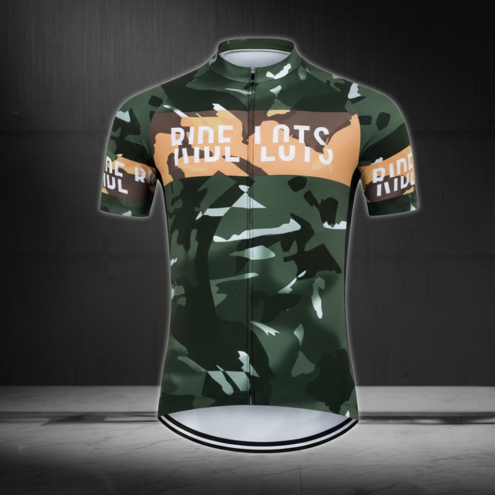 Ride Lots Camouflage Men's Cycling Short Sleeve Jersey, Camo Cycling Jersey For Mens CE0044