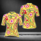 Blue And Red WildFlower Cycling Short Sleeve Jersey For Ladies, Floral Cycling Jersey For Ladies CG0837