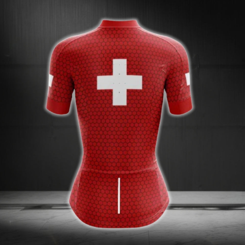 Switzerland Flag Short Sleeve Women's Cycling Jersey, Switzerland Cycling Jersey For Ladies CG0630