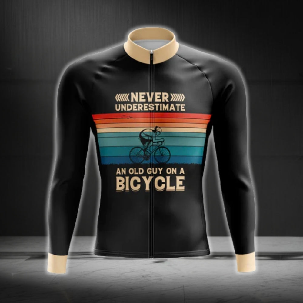 Never Underestimate An Old Guy On A Bicycle Long Sleeve Men's Cycling Jersey, Funny Cycling Jerseys CG0686