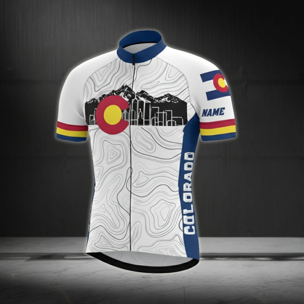 Custom Colorado White Cycling Short Sleeve Jersey Mens, Custom Colorado Cycling Jerseys CZ0045