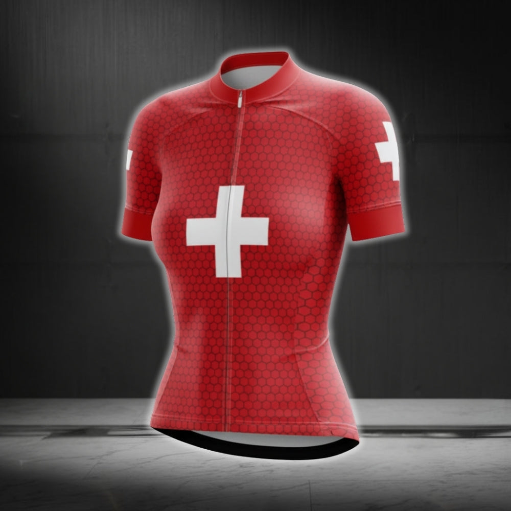 Switzerland Flag Short Sleeve Women's Cycling Jersey, Switzerland Cycling Jersey For Ladies CG0630