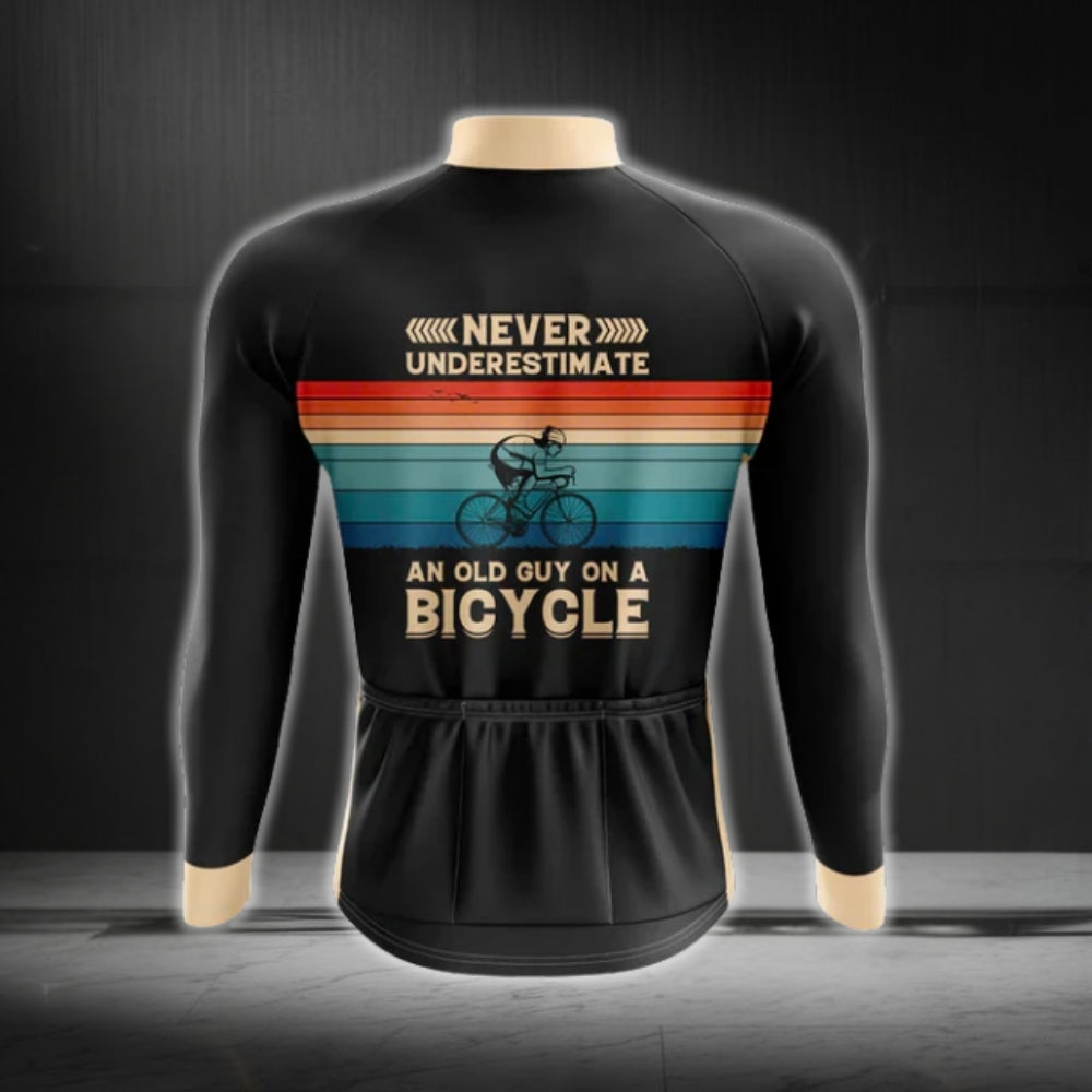 Never Underestimate An Old Guy On A Bicycle Long Sleeve Men's Cycling Jersey, Funny Cycling Jerseys CG0686