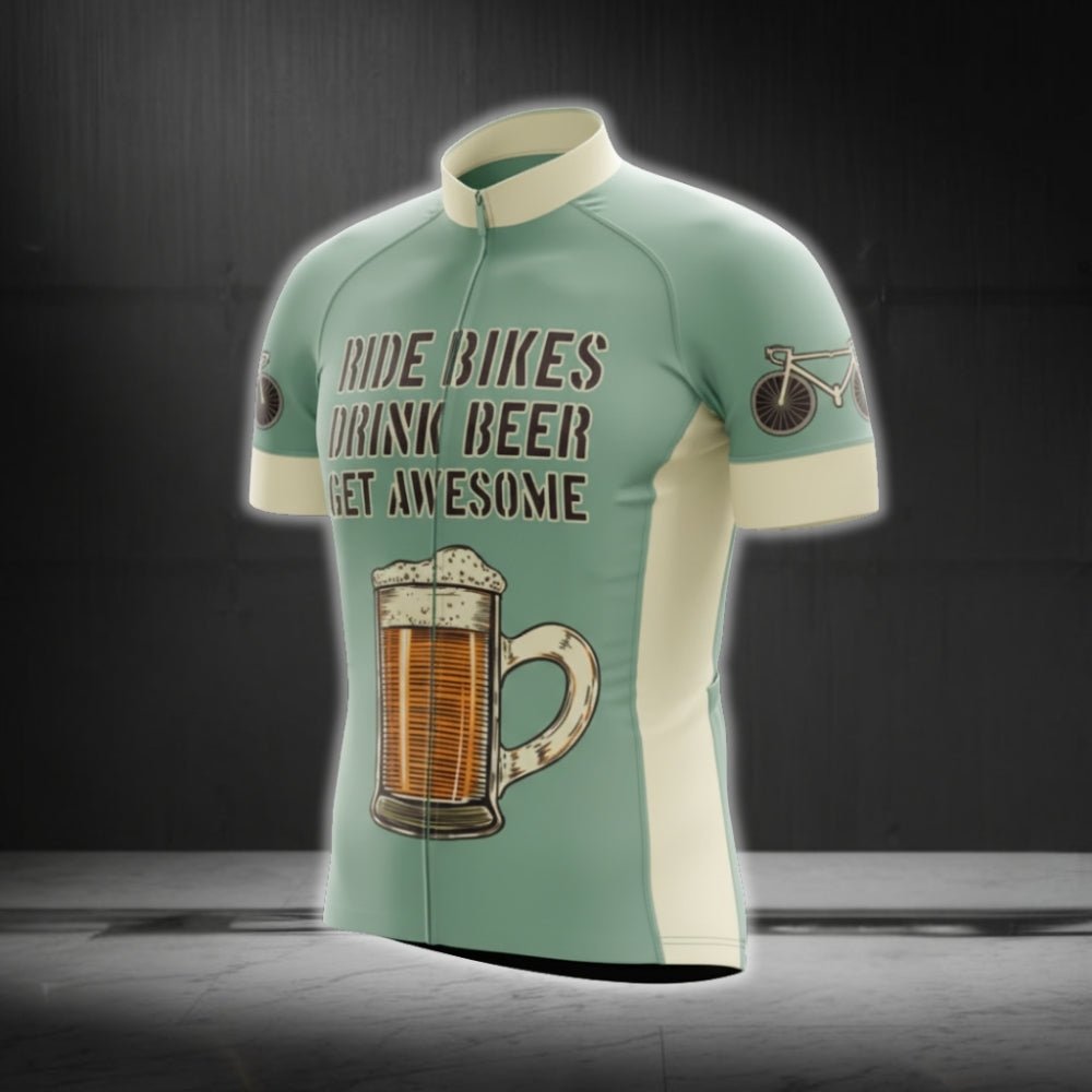 Ride Bikes Drink Beer Get Awesome Men's Short Sleeve Cycling Jersey, Beer Lovers Cycling Jerseys CG0478