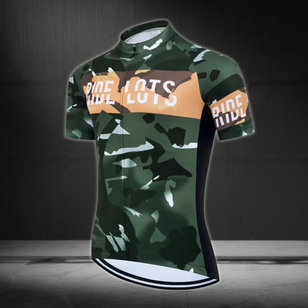 Ride Lots Camouflage Men's Cycling Short Sleeve Jersey, Camo Cycling Jersey For Mens CE0044