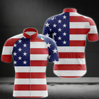 American Flag Men's Cycling Short Sleeve Jersey, Patriotic Cycling Jerseys Mens CE0043