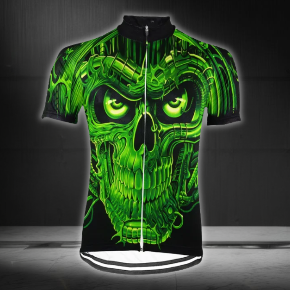 Custom Skull Green Cycling Short Sleeve Jersey Mens, Custom Skull Cycling Jersey CG0838