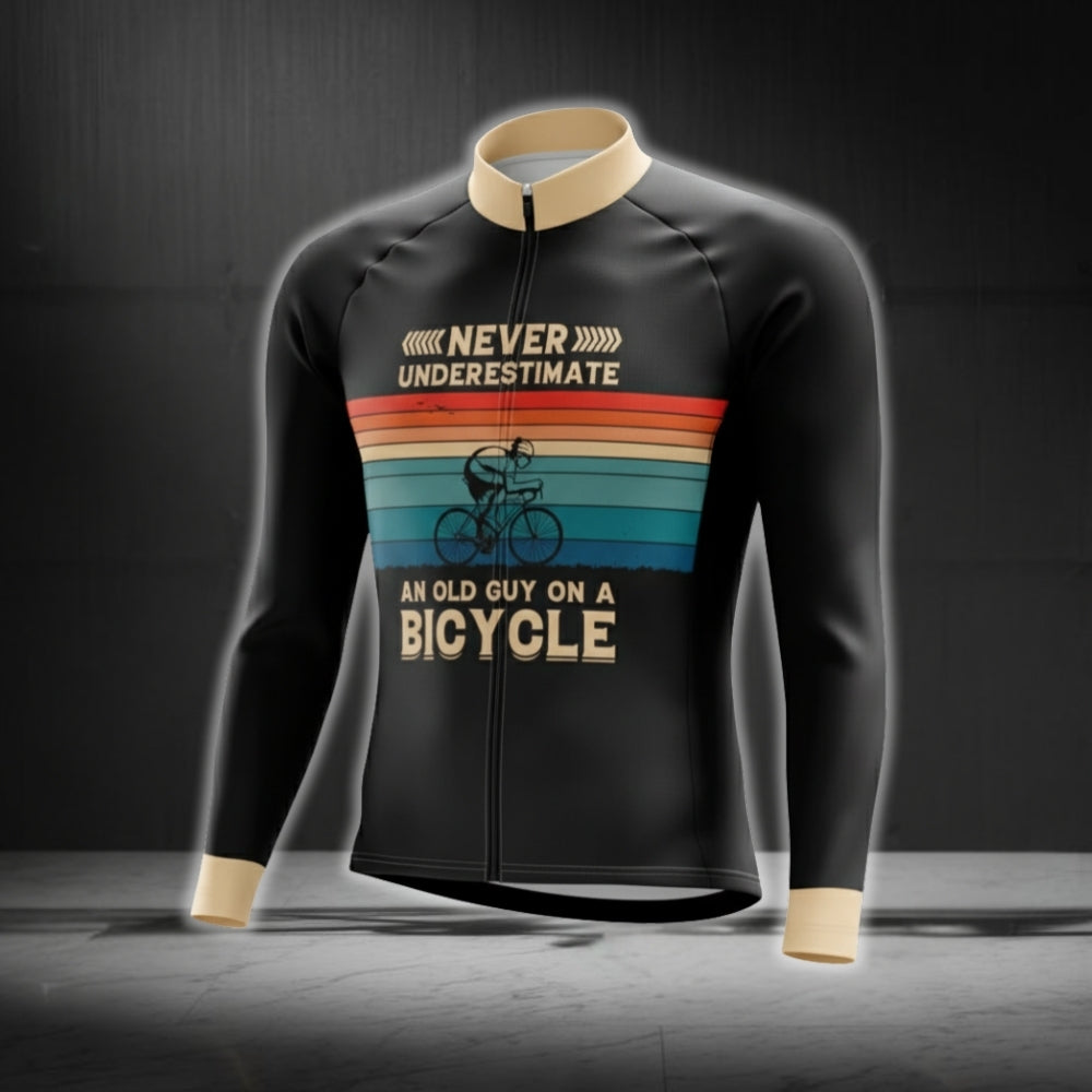 Never Underestimate An Old Guy On A Bicycle Long Sleeve Men's Cycling Jersey, Funny Cycling Jerseys CG0686