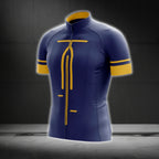 Blue And Yellow Minimal Cycling Short Sleeve Jersey For Mens, Minimalist Cycling Jerseys CG0100