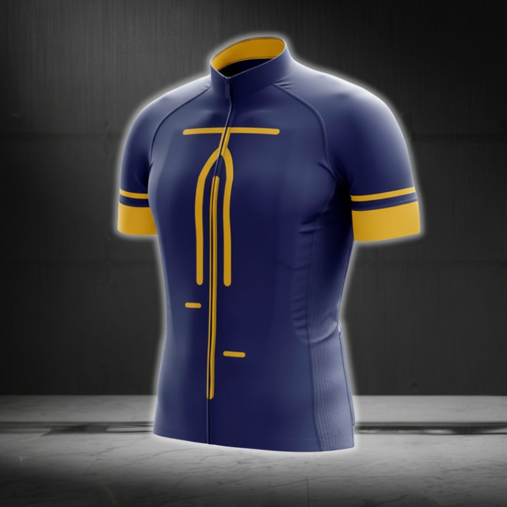 Blue And Yellow Minimal Cycling Short Sleeve Jersey For Mens, Minimalist Cycling Jerseys CG0100