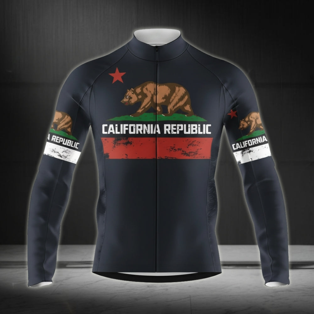 Custom California Bear Men's Black Cycling Long Sleeve Jersey, Custom California Cycling Jersey  CZ0046