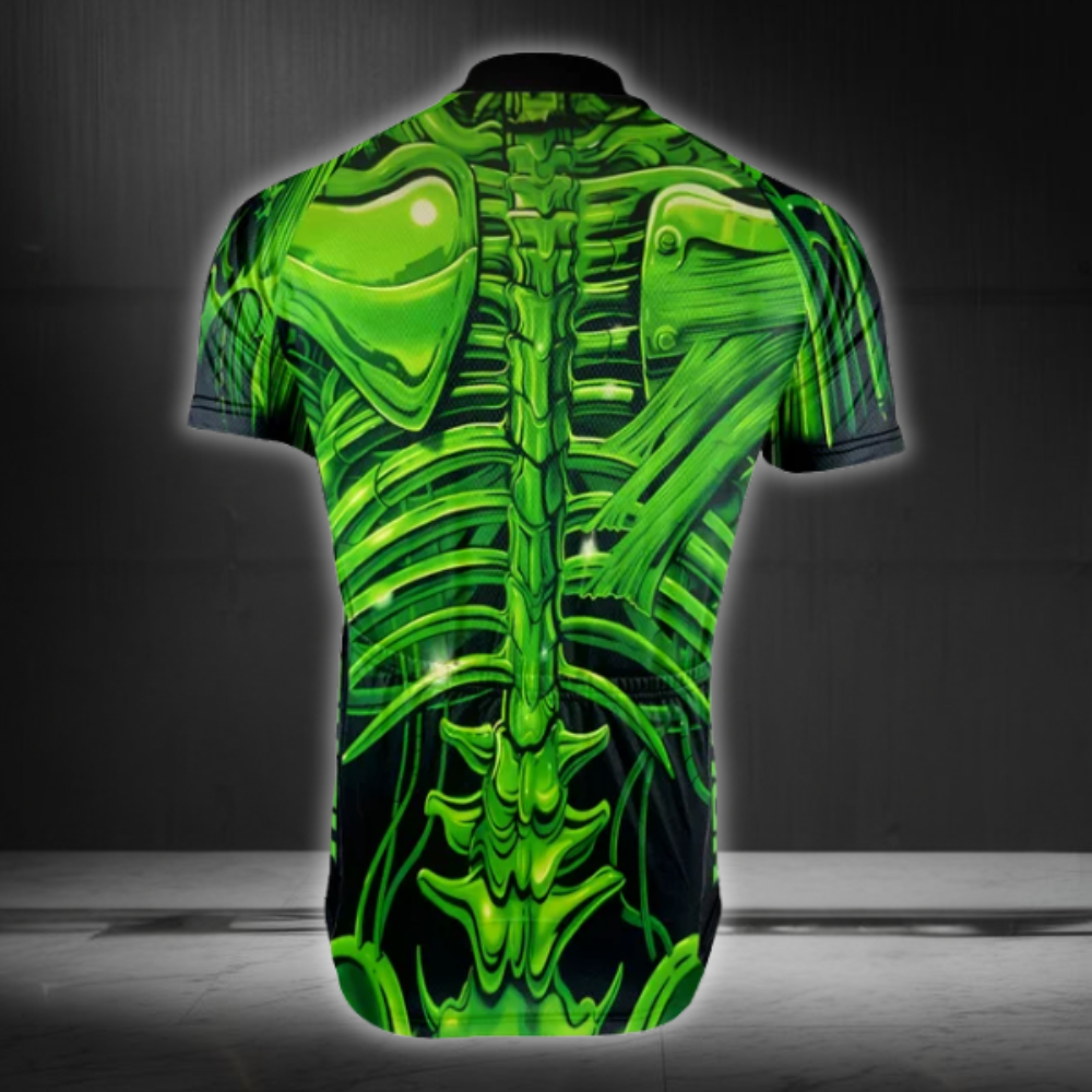 Custom Skull Green Cycling Short Sleeve Jersey Mens, Custom Skull Cycling Jersey CG0838