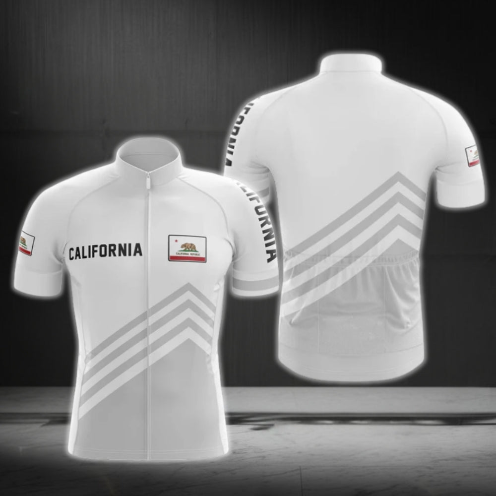 California Men's White Cycling Short Sleeve Jersey, California State Cycling Jerseys CG0101