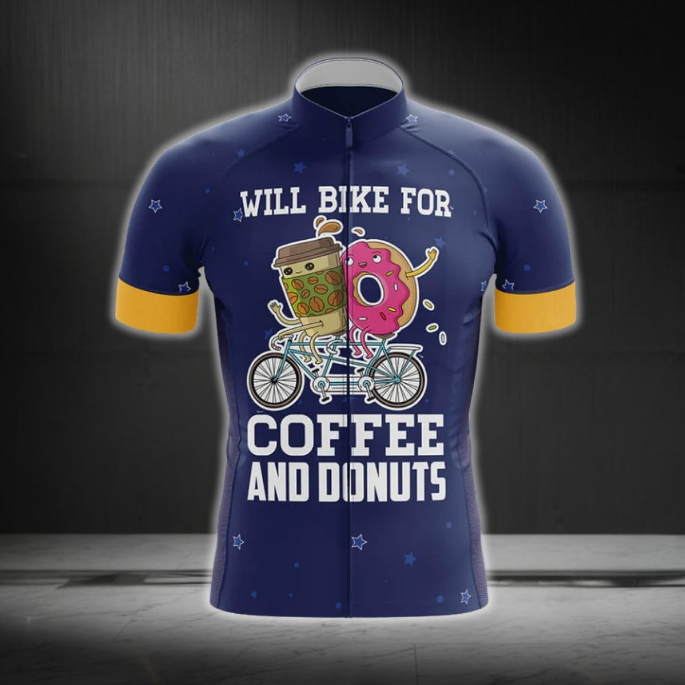 Will Bike For Coffee And Donuts Cycling Short Sleeve Jersey For Men, Funny Coffee Donut Cycling Jerseys CG0253
