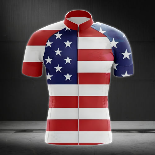 American Flag Men's Cycling Short Sleeve Jersey, Patriotic Cycling Jerseys Mens CE0043