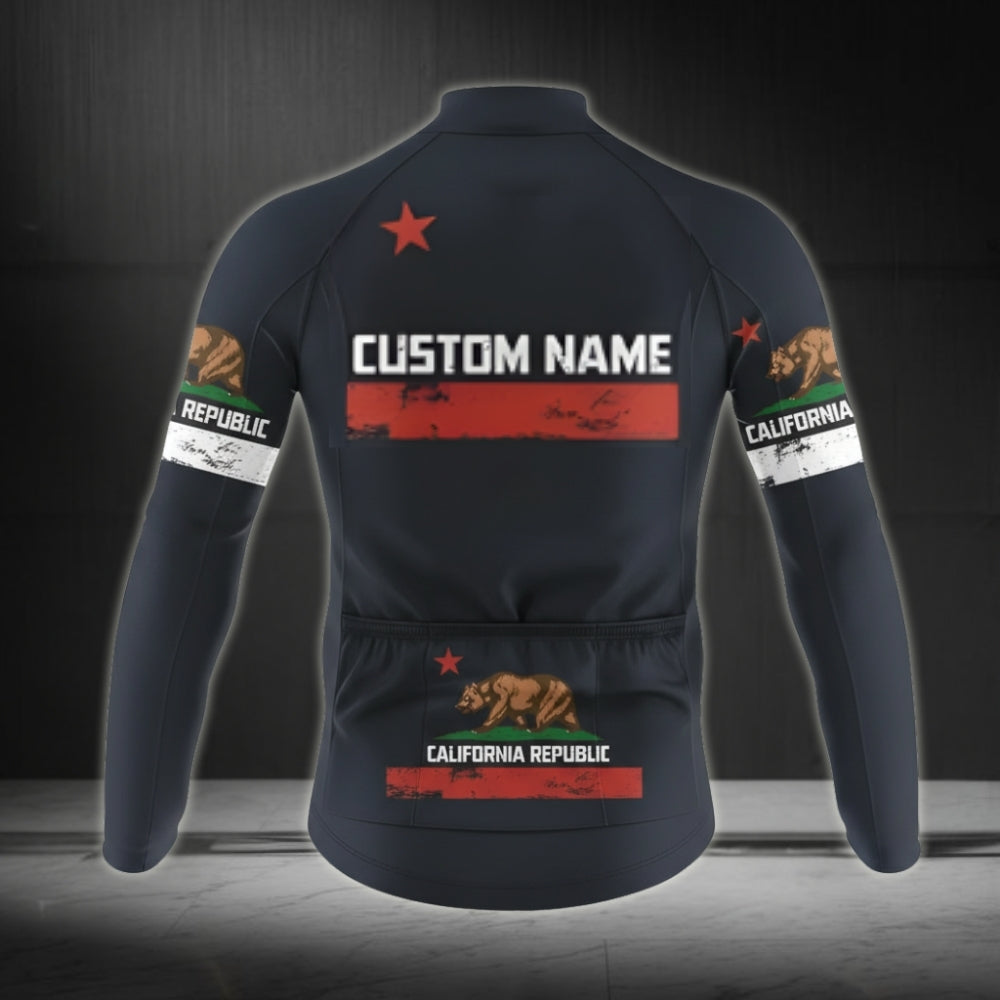 Custom California Bear Men's Black Cycling Long Sleeve Jersey, Custom California Cycling Jersey  CZ0046