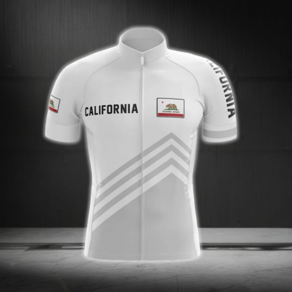 California Men's White Cycling Short Sleeve Jersey, California State Cycling Jerseys CG0101