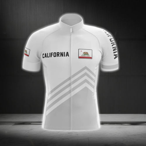 California Men's White Cycling Short Sleeve Jersey, California State Cycling Jerseys CG0101