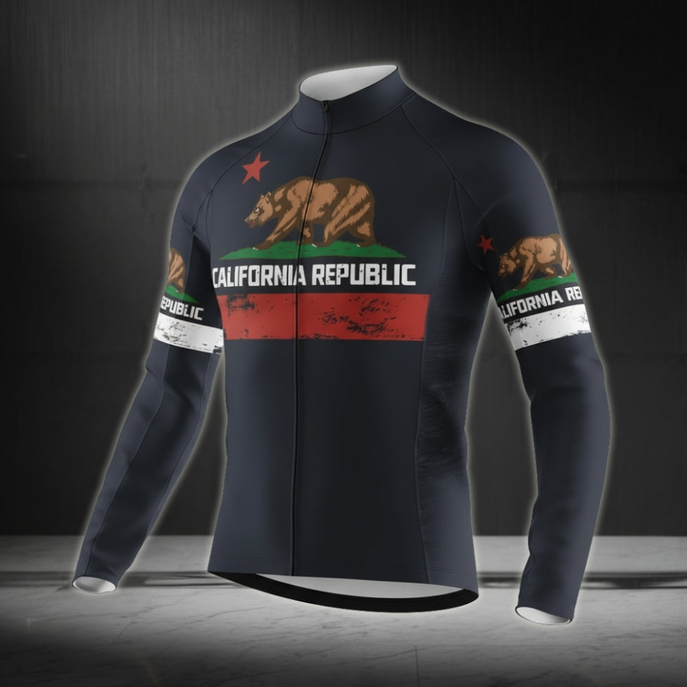 Custom California Bear Men's Black Cycling Long Sleeve Jersey, Custom California Cycling Jersey  CZ0046