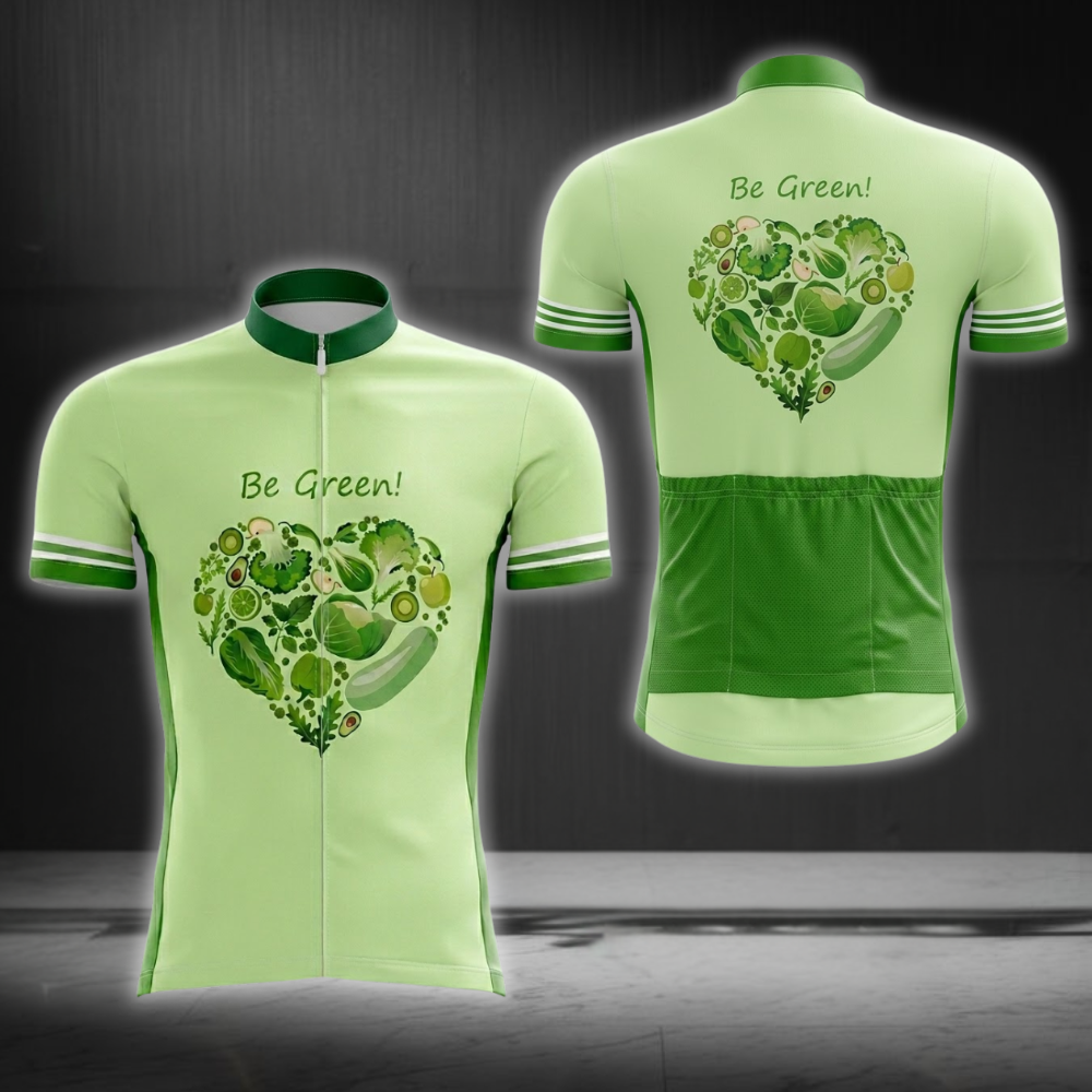 Be Green Vegan Cycling Short Sleeve Jersey For Men, Vegan Cycling Jersey CG0839