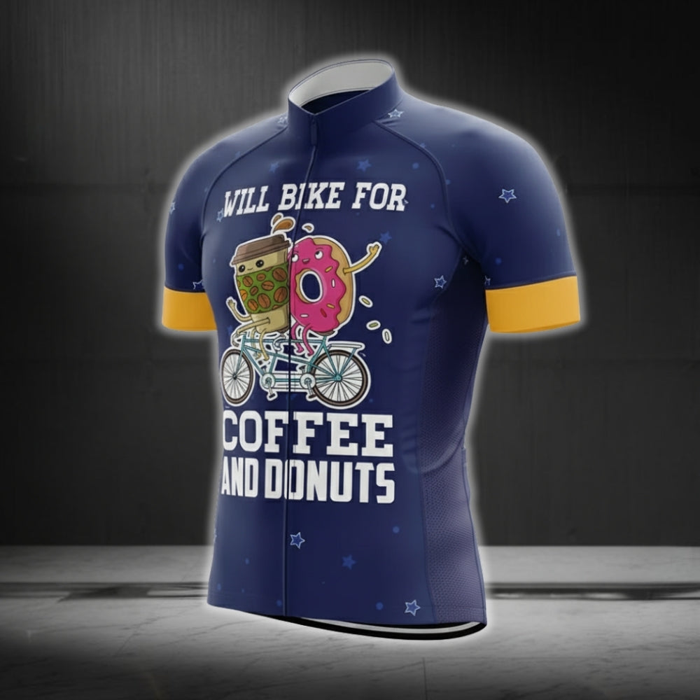 Will Bike For Coffee And Donuts Cycling Short Sleeve Jersey For Men, Funny Coffee Donut Cycling Jerseys CG0253