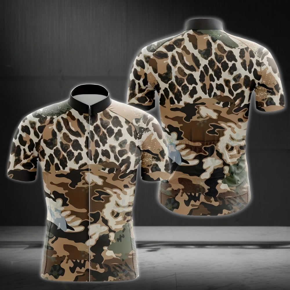 Leopard Camouflage Cycling Short Sleeve Jersey For Mens, Men's Leopard Cycling Jerseys CE0042