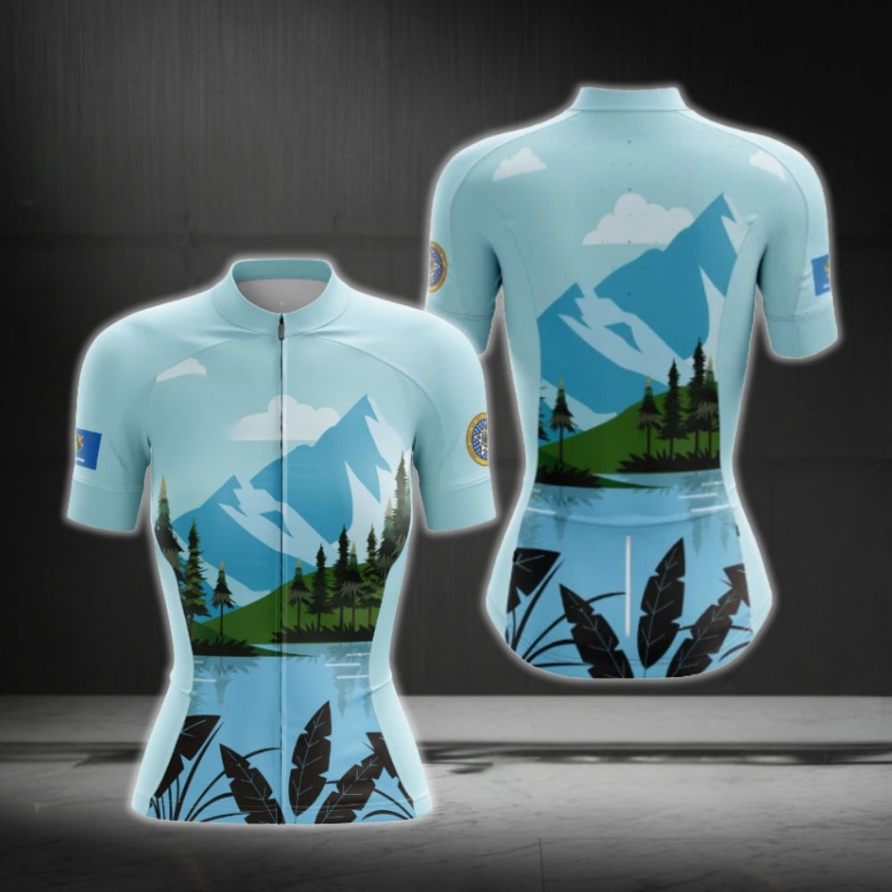 Blue Mountain Cycling Short Sleeve Jersey Women, Blue Cycling Jersey For Ladies CG0633