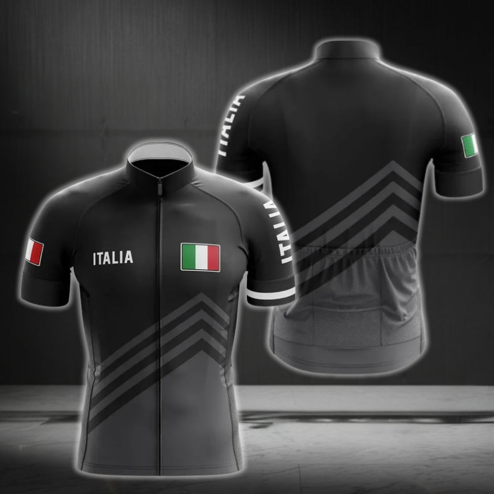 Italia Flag Black Cycling Short Sleeve Jersey Mens, Patriotic Italia Cycling Jerseys CG0142
