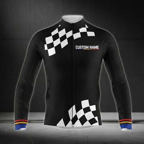 Black And White Custom Team Cycling Long Sleeve Jersey Mens, Men's Custom Club Cycling Jerseys CZ0048