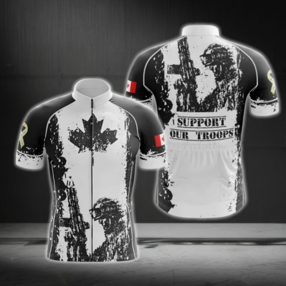 Black And White Canada Flag Cycling Short Sleeve Jersey For Mens, Patriotic Canada Cycling Jerseys CG0099