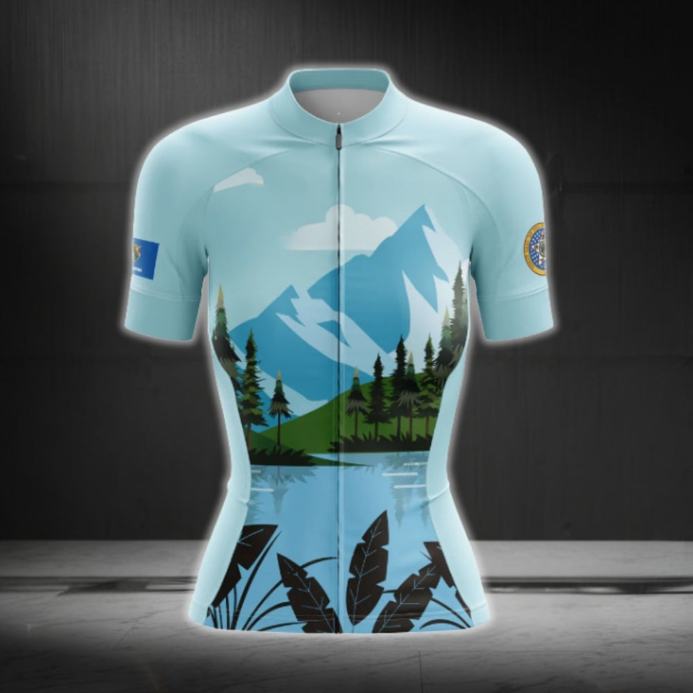 Blue Mountain Cycling Short Sleeve Jersey Women, Blue Cycling Jersey For Ladies CG0633