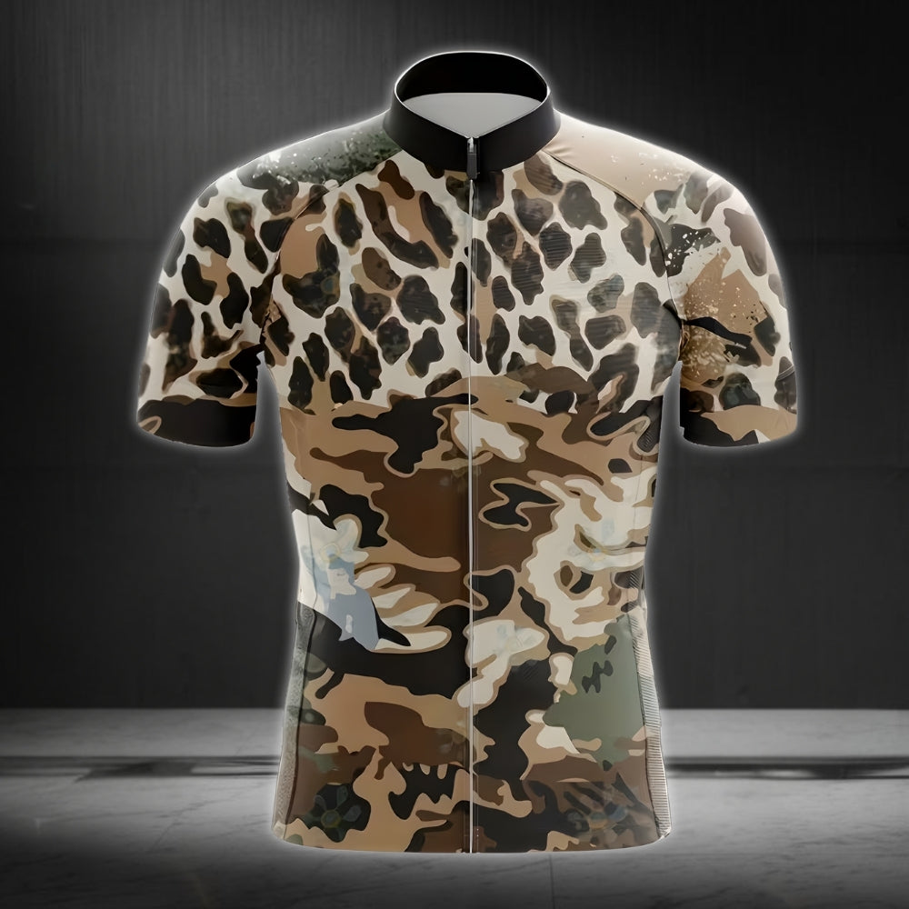 Leopard Camouflage Cycling Short Sleeve Jersey For Mens, Men's Leopard Cycling Jerseys CE0042