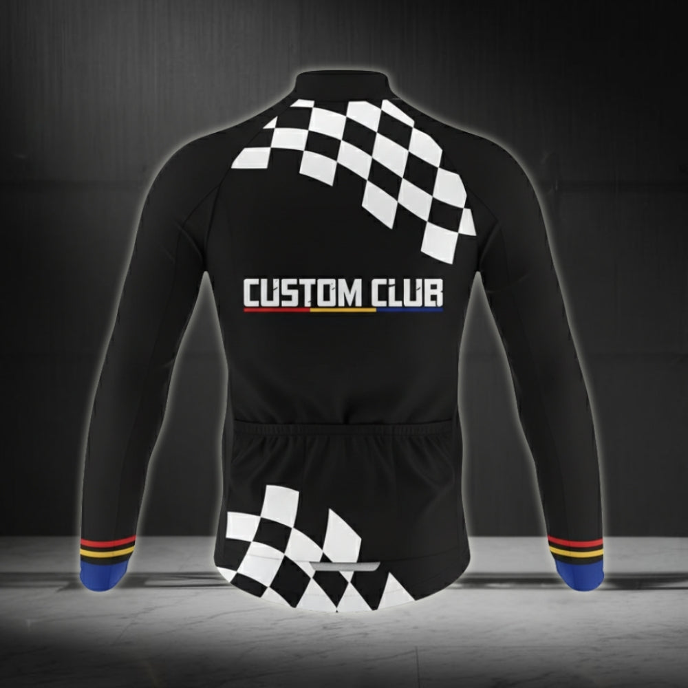 Black And White Custom Team Cycling Long Sleeve Jersey Mens, Men's Custom Club Cycling Jerseys CZ0048