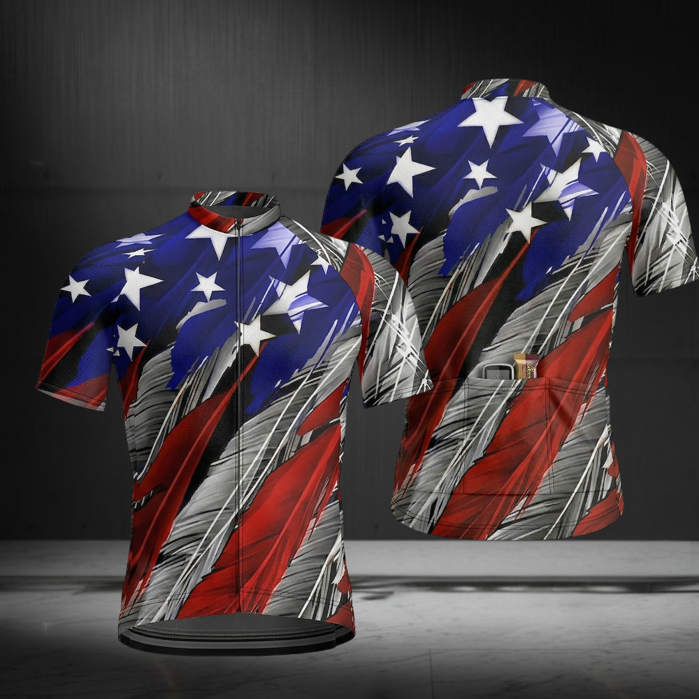 Grunge American Flag Cycling Short Sleeve Jersey For Men, Patriotic Cycling Jersey CZ0148