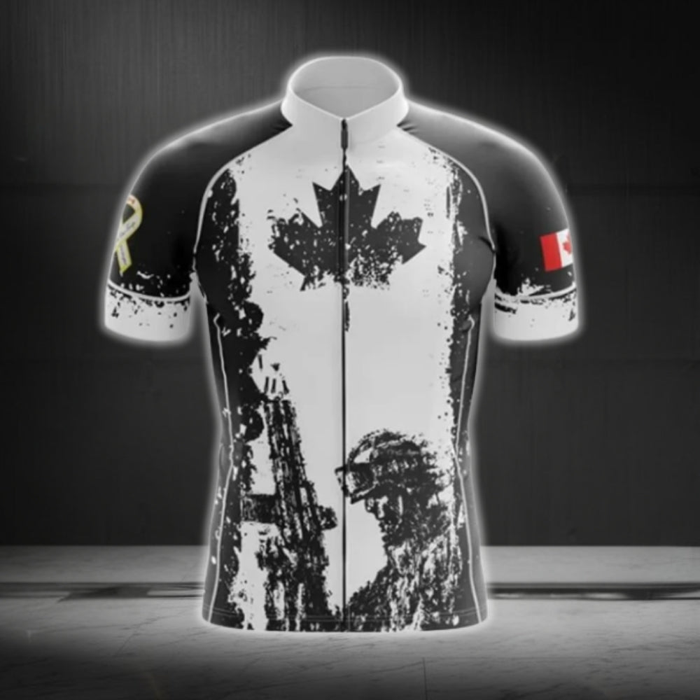 Black And White Canada Flag Cycling Short Sleeve Jersey For Mens, Patriotic Canada Cycling Jerseys CG0099