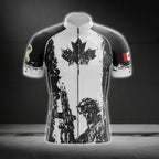 Black And White Canada Flag Cycling Short Sleeve Jersey For Mens, Patriotic Canada Cycling Jerseys CG0099